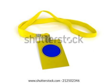 badge with yellow neck strap on white background