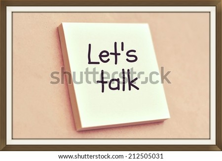 Text let's talk on the short note texture background