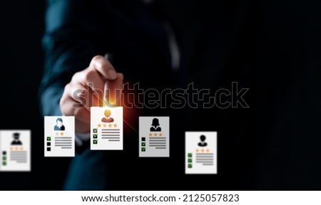 Human Resources HR management Recruitment Employment Headhunting Concept , Human Resources uses computers to search and select job applicantsThe process of selecting people to join the work of the HR. Royalty-Free Stock Photo #2125057823