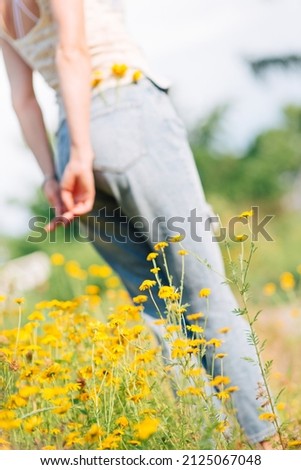 Woman walks in the park. Summer landscape.