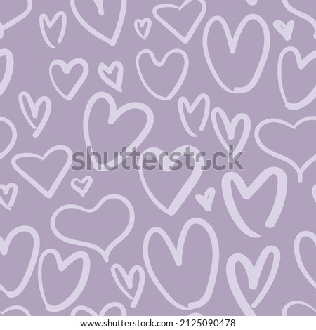 All over seamless vector repeat pattern with irregular tonal doodle hearts in trendy dusty lavender purple. Versatile Valentines day love backdrop Royalty-Free Stock Photo #2125090478