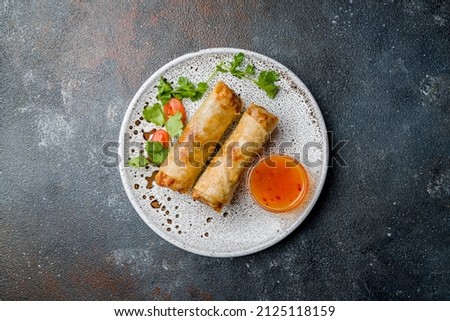 fried Spring Roll with chicken , Vietnamese Food top view Royalty-Free Stock Photo #2125118159