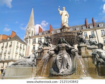 The Monumental Fountain on Place Royale in Nantes, France. Sunny day. French Summer  Royalty-Free Stock Photo #2125143842