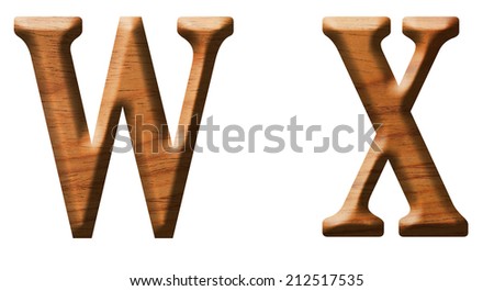 Wooden alphabet letter is on white background, w and x