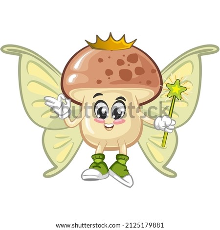 cute mushroom fairy mascot illustration vector