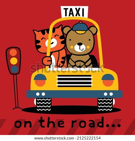 taxi driver on the road funny animal cartoon