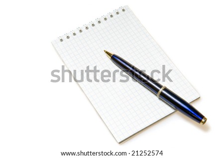 Spiral notepad with pen on white background