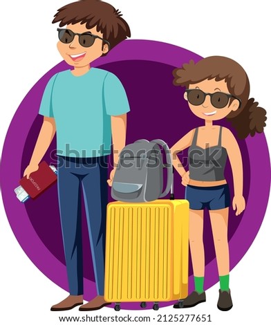 Happy couple with passport and luggage illustration