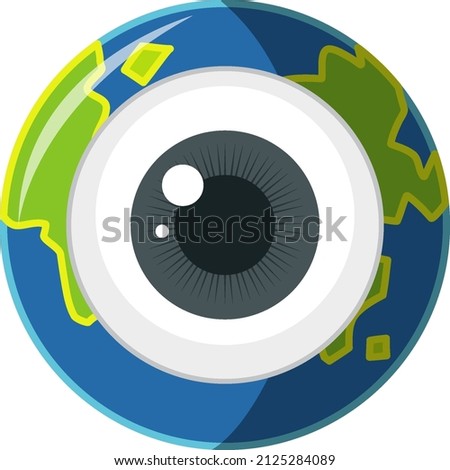 Human eye on earth globe isolated illustration