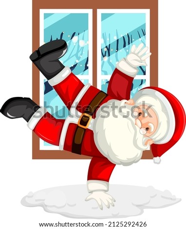 Santa Claus doing flip by the window illustration