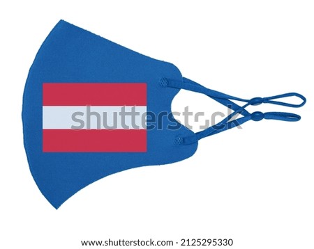 Blue cotton reusable cloth protective mask looks as flag of Republic of Austria isolated on white background