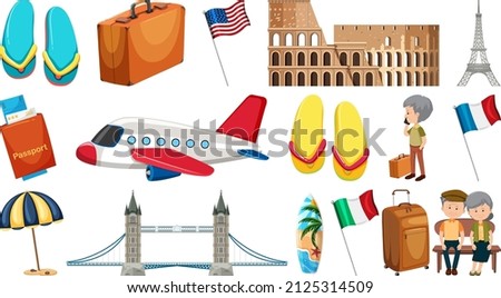 Set of summer vacation objects and elements illustration