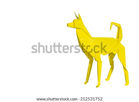 Yellow Origami Dog isolated on white