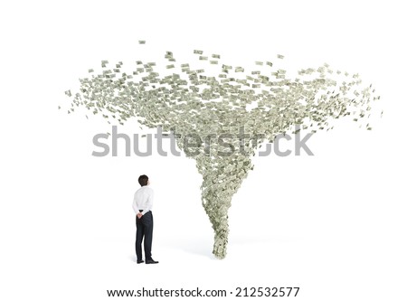 Businessman and Financial Tornado, A metaphor of power of money. 