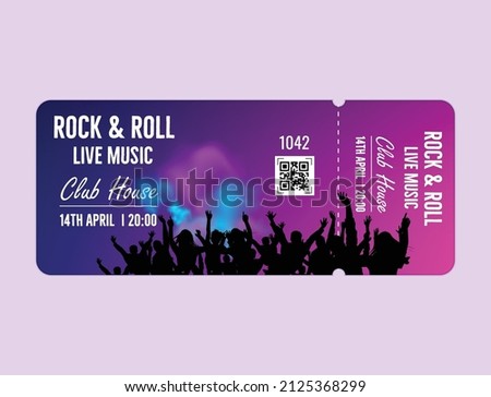 musical show concert ticket template. Concert, party, or festival ticket design template with people crowd on background Vector illustration Royalty-Free Stock Photo #2125368299