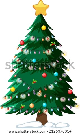 Christmas tree decorated with festive lights illustration