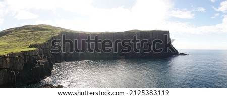 Suðuroy island with green grass and ocean landscapes in the Faroe Islands of Denkmark.