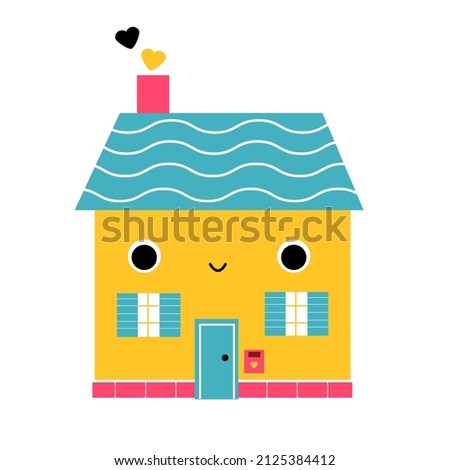 Cute cartoon house in child style. Happy cozy home. Vector clip art