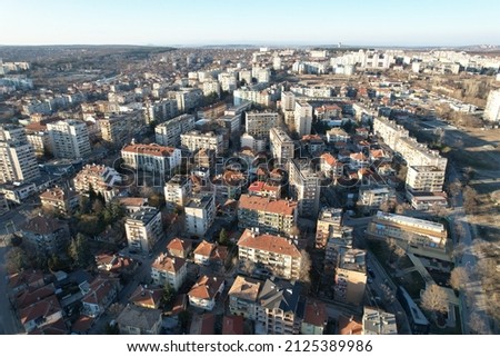 Haskovo, Bulgaria - 02 06 2022: Drone photo of the Bulgarian town Haskovo