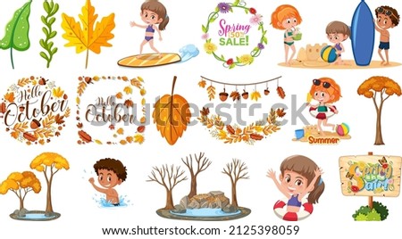 Set of seasons trees and nature objects illustration