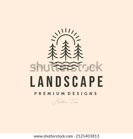 pine tree logo line art vector symbol illustration design, landscape symbol Royalty-Free Stock Photo #2125403813
