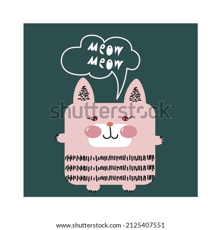 Animal square face cat ,cute kawaii icon doodle.
