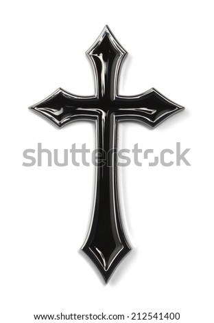 Gothic Black Metal Cross Isolated on White Background.