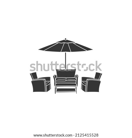 Outdoor Group Icon Silhouette Illustration. Table Furniture Summer Vector Graphic Pictogram Symbol Clip Art. Doodle Sketch Black Sign.