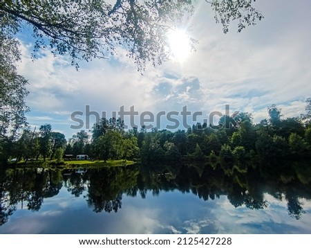 reflection of trees in water sky and clouds, beautiful photo digital picture , picture taken in Sweden, Europe , Digital created image Picture