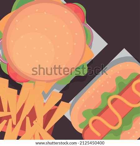 fast food menu burger, french fries and hot dog