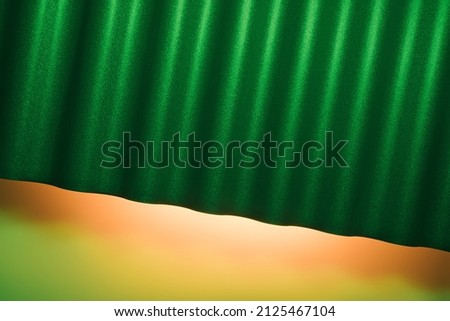 Industrial futuristic background with green and orange reflections. Ireland, St Patrick minimalistic template.