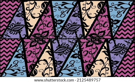 Trendy seamless pattern with zig zag and flourish. Beautiful floral ornament. Fashion endless texture.