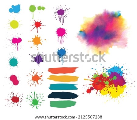 Freeze motion of colored powder explosions isolated  Brush patches and colors on white background