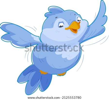 The character is a bird. Cartoon style. Flight. Vector illustration. Postcard.