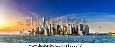 Panorama of   Manhattan cityscape in New York City at sunset, NY, USA