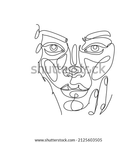 Abstract face woman minimalist one line drawing. Modern continuous line art. Women line art. Beauty salon logo. Coloring book. Botanical print. Nature symbol of cosmetics. Fashion logo.