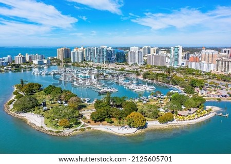 Sarasota Florida Downtown Bayfront Park Marina Jacks Golden Gate Royalty-Free Stock Photo #2125605701