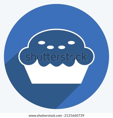 Pie Icon in trendy long shadow style isolated on soft blue background