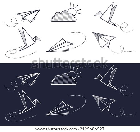 Doodle set of Paper airplanes,Origami paper plane  , vector illustration.