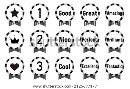 This is a set of illustrations of cute black and white medals.Many other variations are available.The vector data is easy to use.