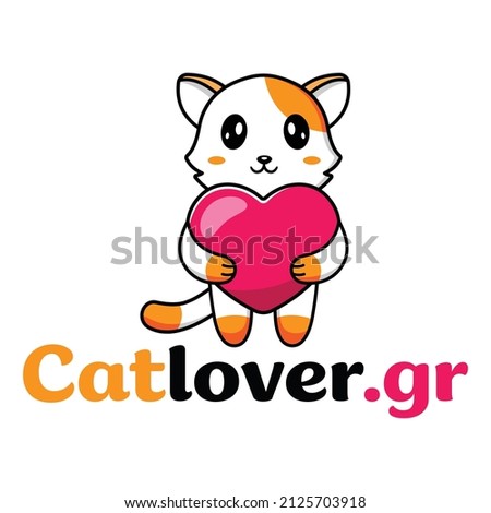 cute cat with love heart cartoon vector icon illustration