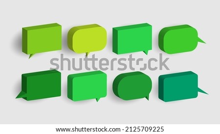 3D isometric of talk bubble collection set. Speech balloon. Comic chatting symbol. Communication clouds.