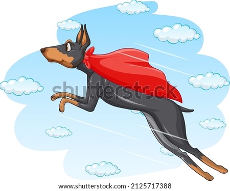 Black dog flying in the sky illustration
