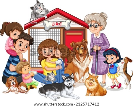 Family members with their pet illustration