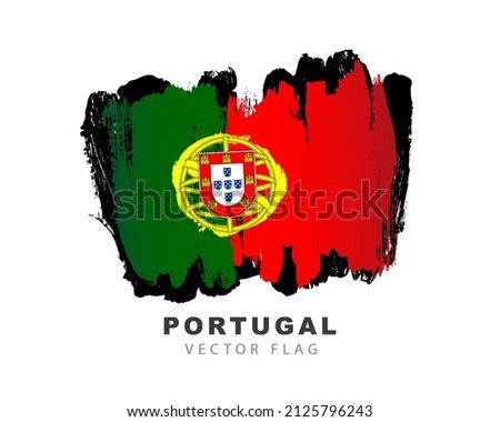 Flag of Portugal. Colored brush strokes drawn by hand. Vector illustration isolated on white background. Colorful Portuguese flag logo.