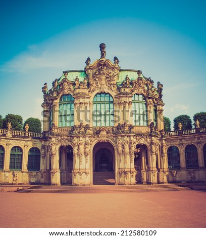 Dresdner Zwinger rococo palace designed by Poeppelmann in 1710 as orangery and exhibition gallery of Dresden Court completed by Gottfried Semper with the addition of the Semper Gallery in 1847