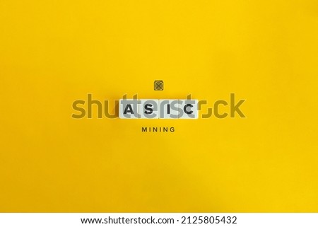 ASIC Mining Banner and Icon. Letter Tiles on Yellow Background. Minimal Aesthetics.