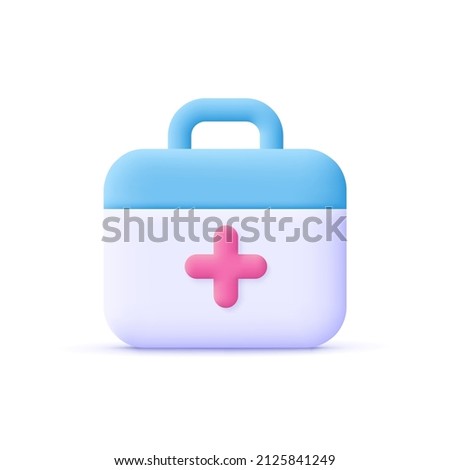 First aid kit, ambulance emergency box, medical help suitcase. Healthcare, emergency concept. 3d vector icon. Cartoon minimal style. Royalty-Free Stock Photo #2125841249
