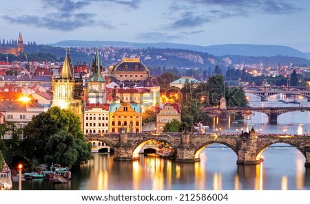 Prague cityscape at night Royalty-Free Stock Photo #212586004