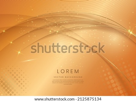 Abstract 3d gold curved layers background with lighting effect and sparkle with copy space for text. Luxury design style. Vector illustration
